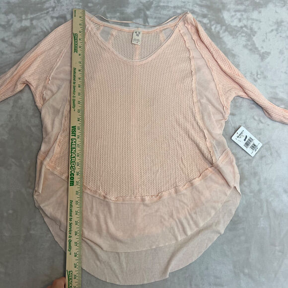Free People Top Womens Medium Peach Catalina Waffle Knit Thermal Raw Edge Boho - Picture 11 of 14